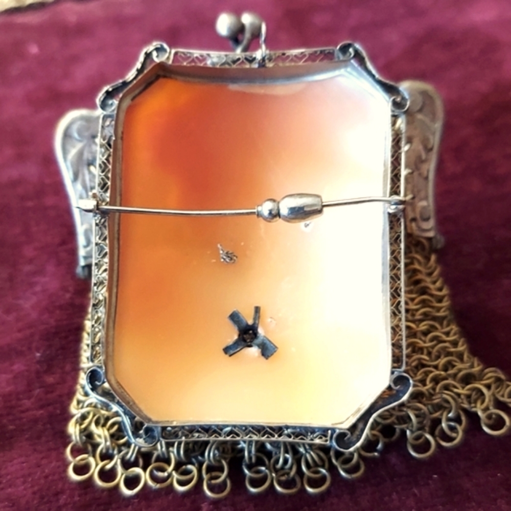 HUGE Antique Victorian 14k White Gold, Shell Cameo - Picture 4 of 6